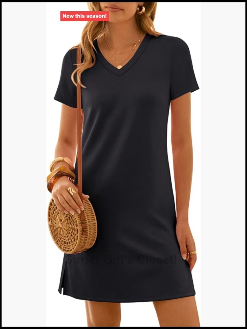 Women's Casual Short Sleeve Mini Dress V-Neck